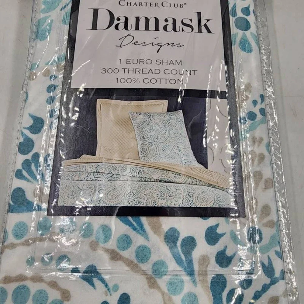 Charter Club Damask Paisley Sham Unisex European Blue Zip Closure